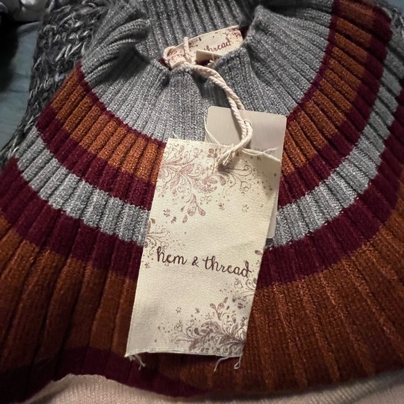 Hem & Thread Women's Striped Cowl Neck Sweater - Gray, Brown, Red - Picture 1 of 4